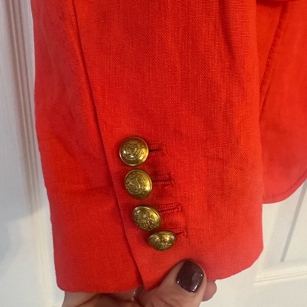 J. Crew Linen Bold Orange Blazer with Gold Buttons - Picture 2 of 6
